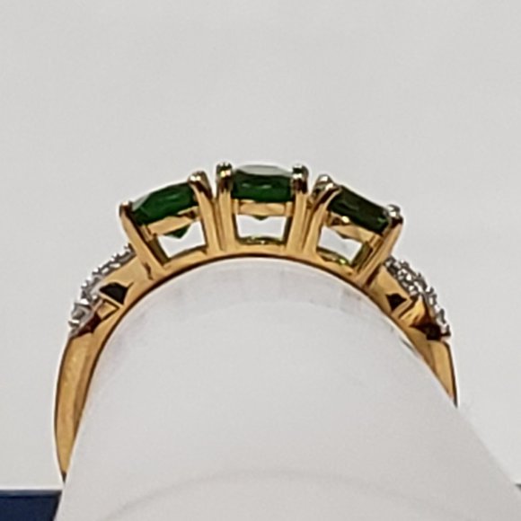 Natural Russian Diopside & White Zircon three stone ring in 14K YG over 925 sz 8 - Picture 5 of 5